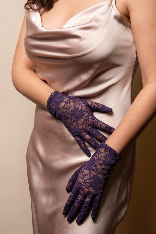 Katherine Wrist Length Laced Gloves - Purple
