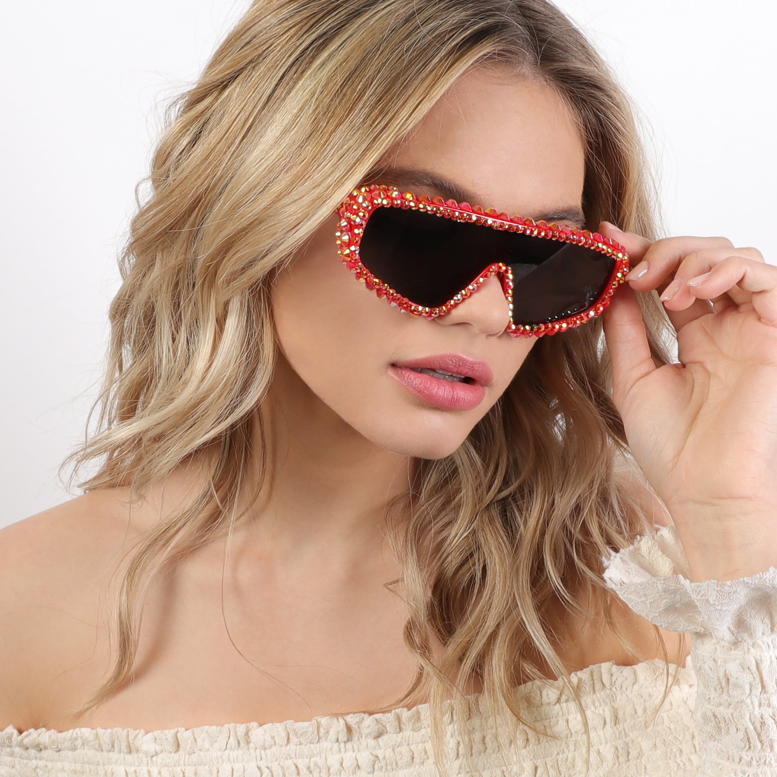 Carmen Sports Style Rhinestone Sunglasses | Red
