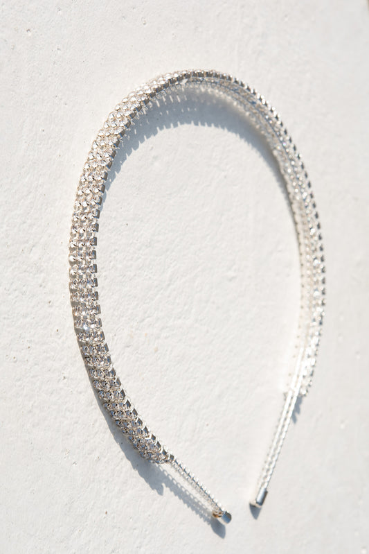 Elizelle 3 Line Rhinestone Embellished Headband - Silver