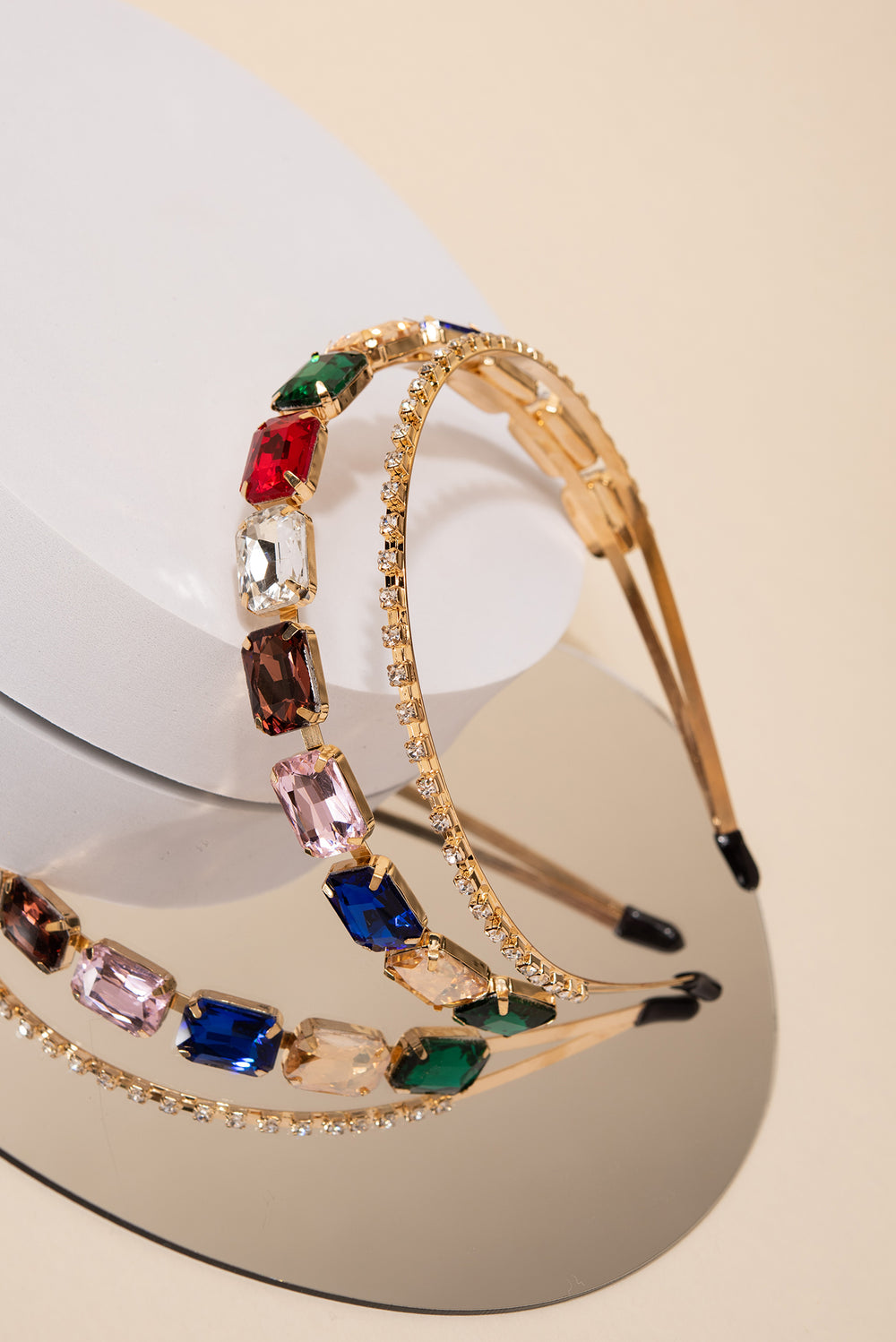 Rhinestone Gems & Studs Double Metal Headband - Multicolor
