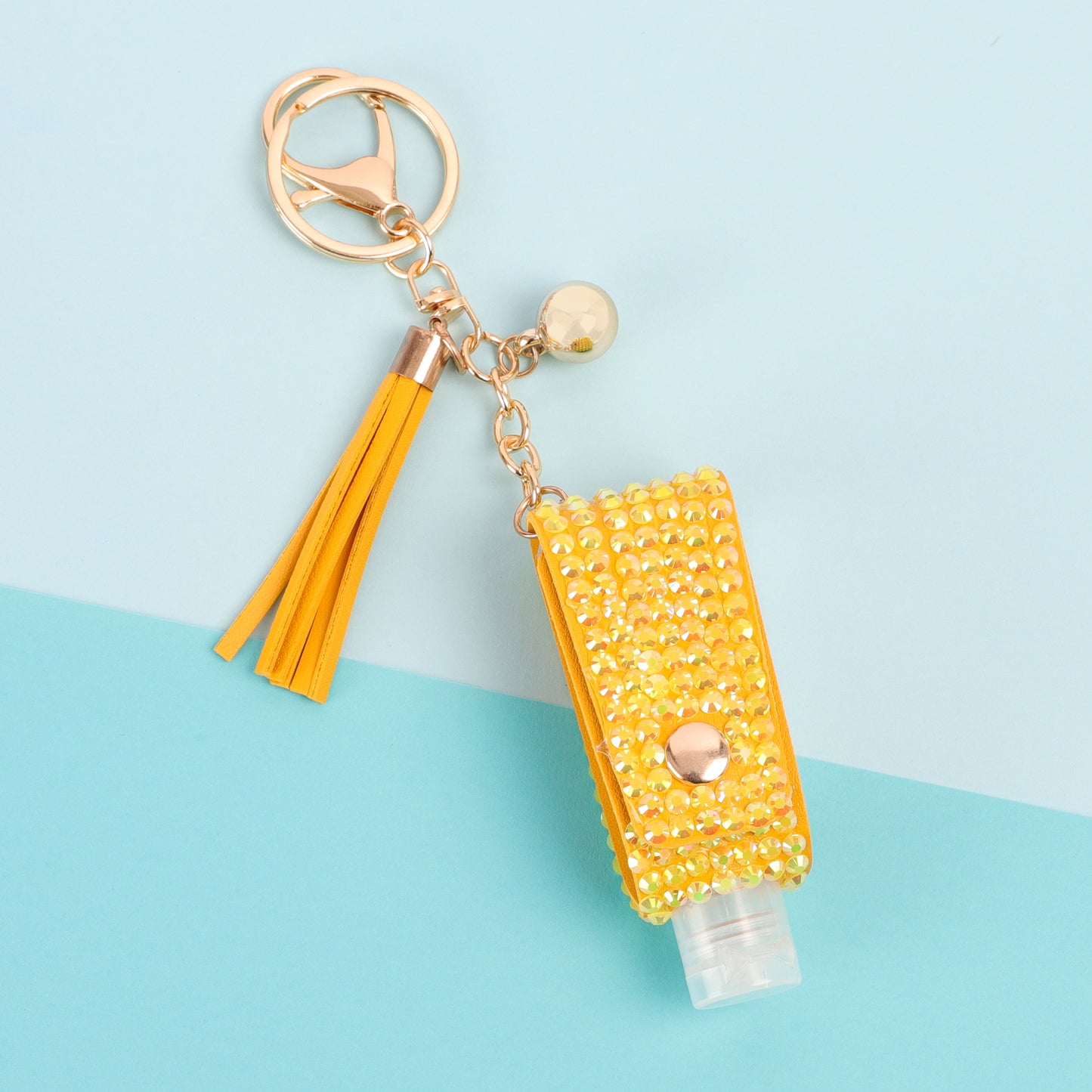 Zoey Rhinestone Sanitizer Holder Keychain - Yellow