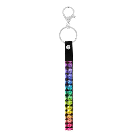 Fashion Rhinestone Wristlet Lanyard Strap Keychain - Multicolor