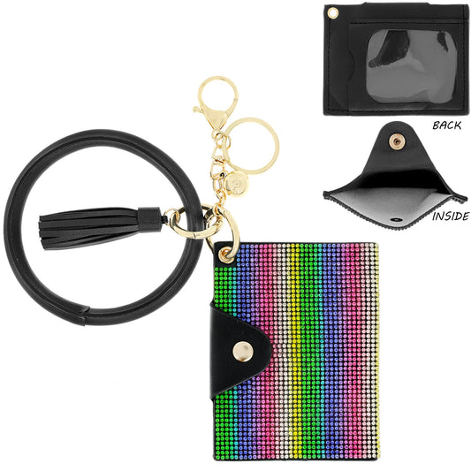 Fashion Rhinestone Wallet Keychain Key Ring with Tassel - Multicolor