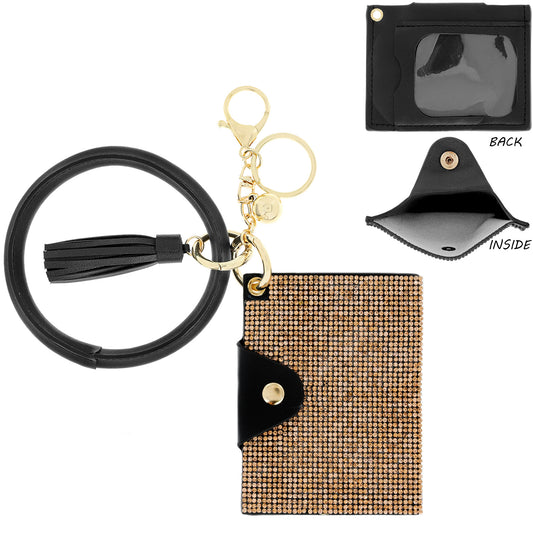 Fashion Rhinestone Wallet Keychain Key Ring with Tassel - Peach