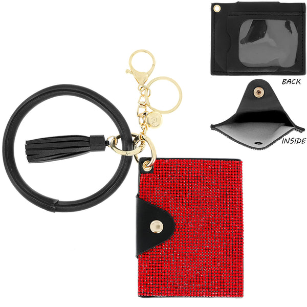 Fashion Rhinestone Wallet Keychain Key Ring with Tassel - Red