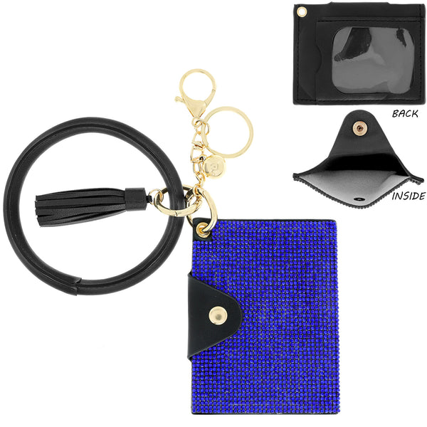 Fashion Rhinestone Wallet Keychain Key Ring with Tassel - Royal Blue