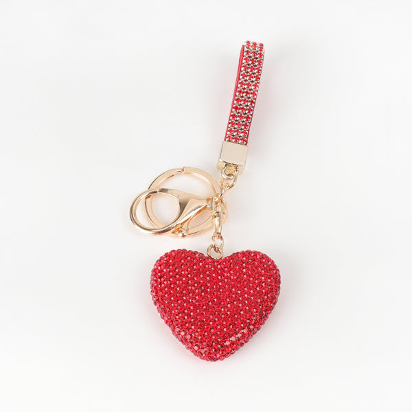 Paris Heart Rhinestone Keychain - Red