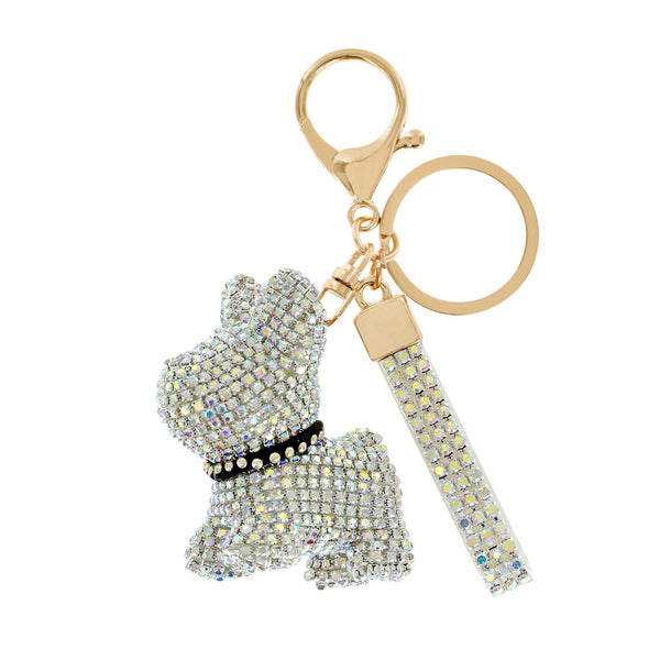 Fashion Rhinestone Dog Keychain with Wristlet - Iridescent