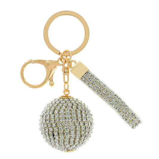 Fashion Rhinestone Ball Key Chain with Wristlet - Silver