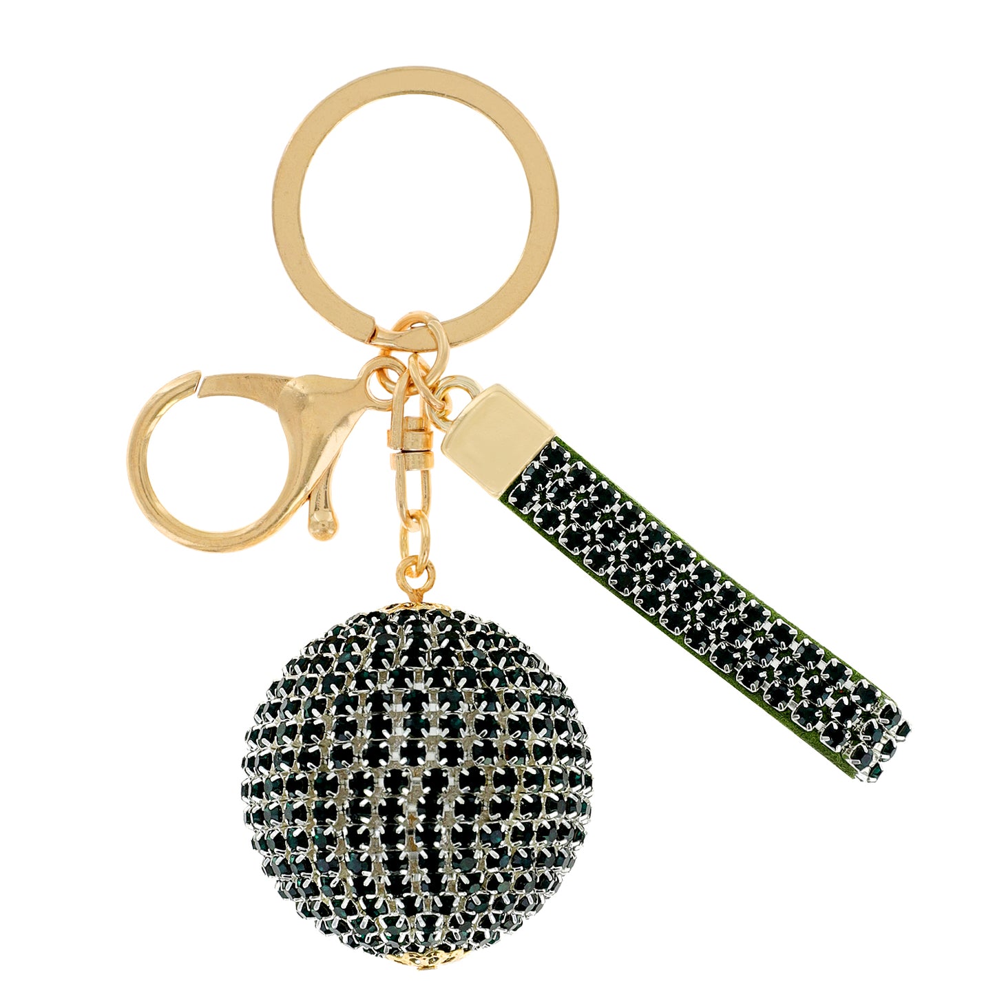 Rhinestone Ball Key Chain with Wristlet - Green