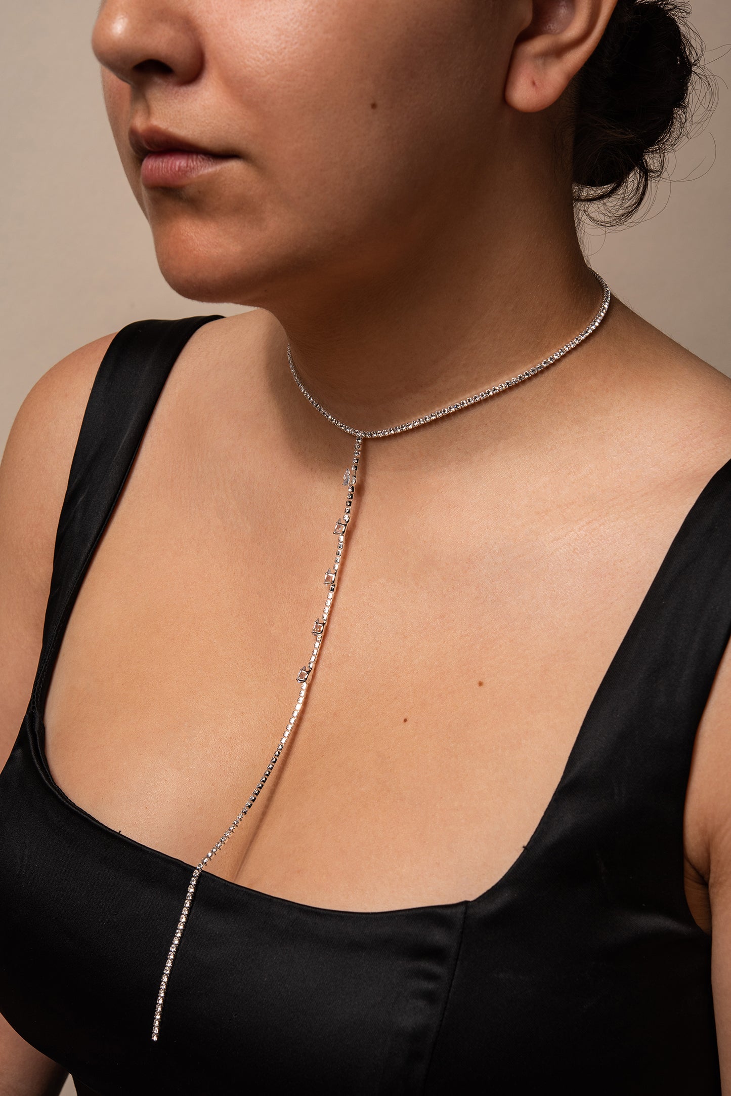 Mia Single Line Drop Necklace - Silver
