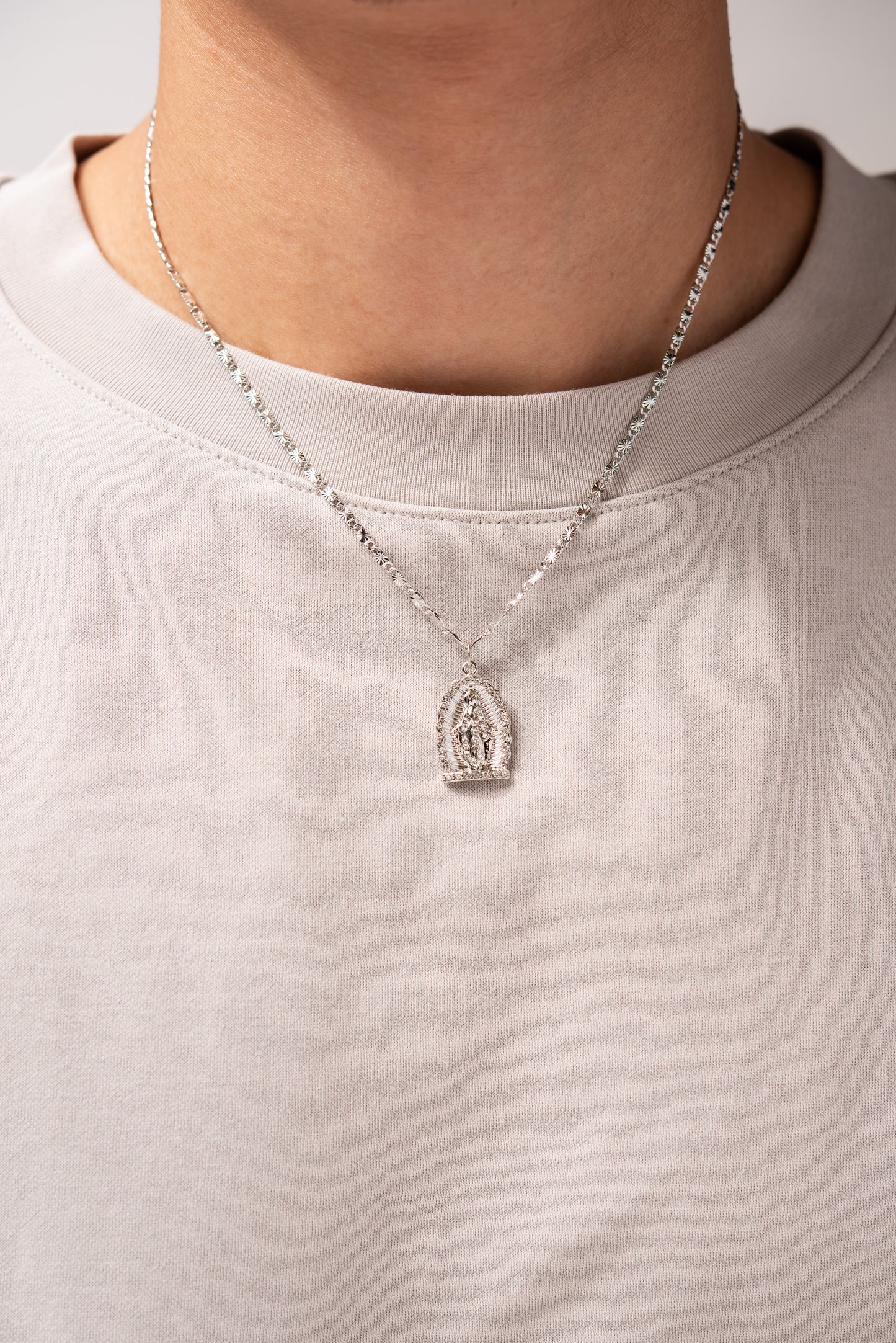 Chain Necklace with Large Jesus Pendant - Silver