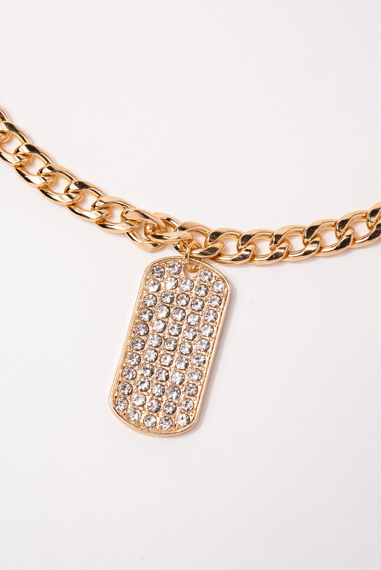 Large Dog Tag Pendant Curb Chain Necklace - Gold