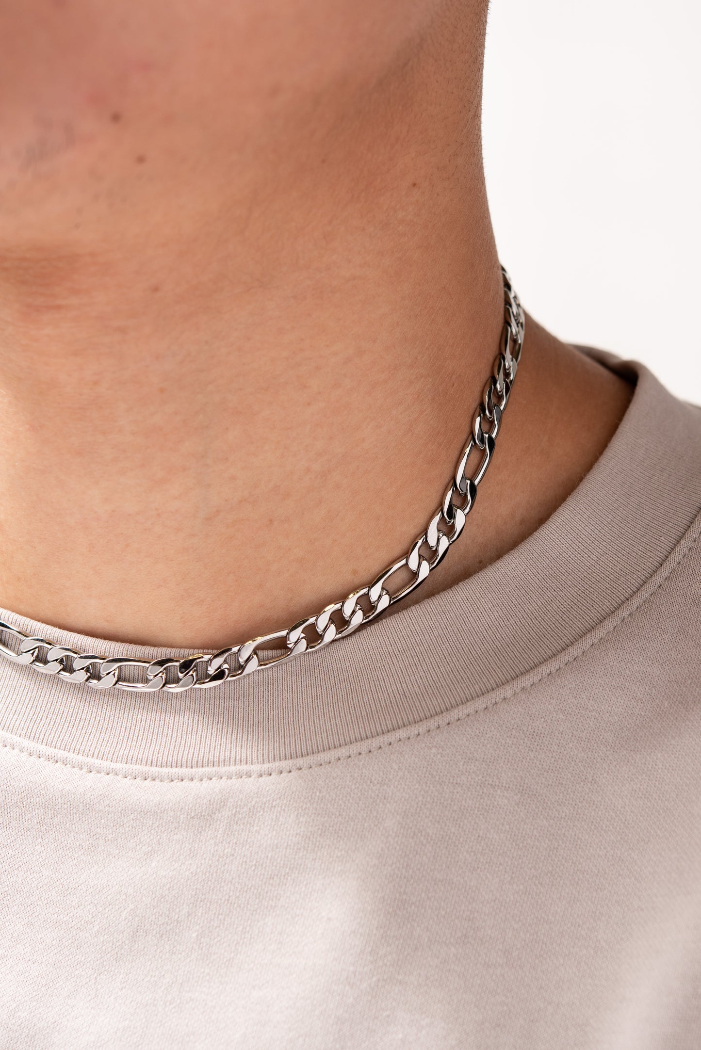 Stainless Steel Figaro Chain Necklace - Silver