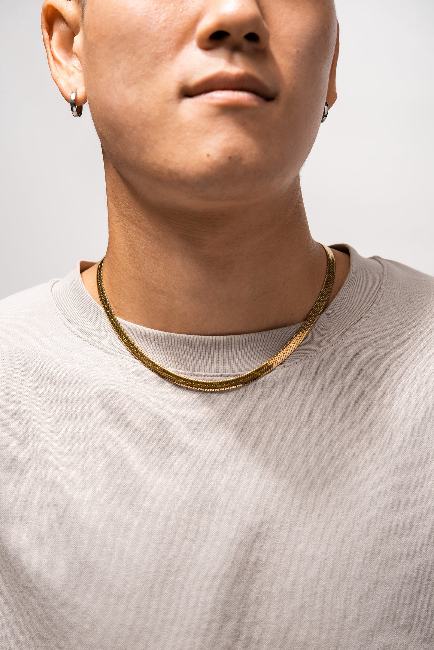 Stainless Steel Herringbone Chain Necklace - Gold