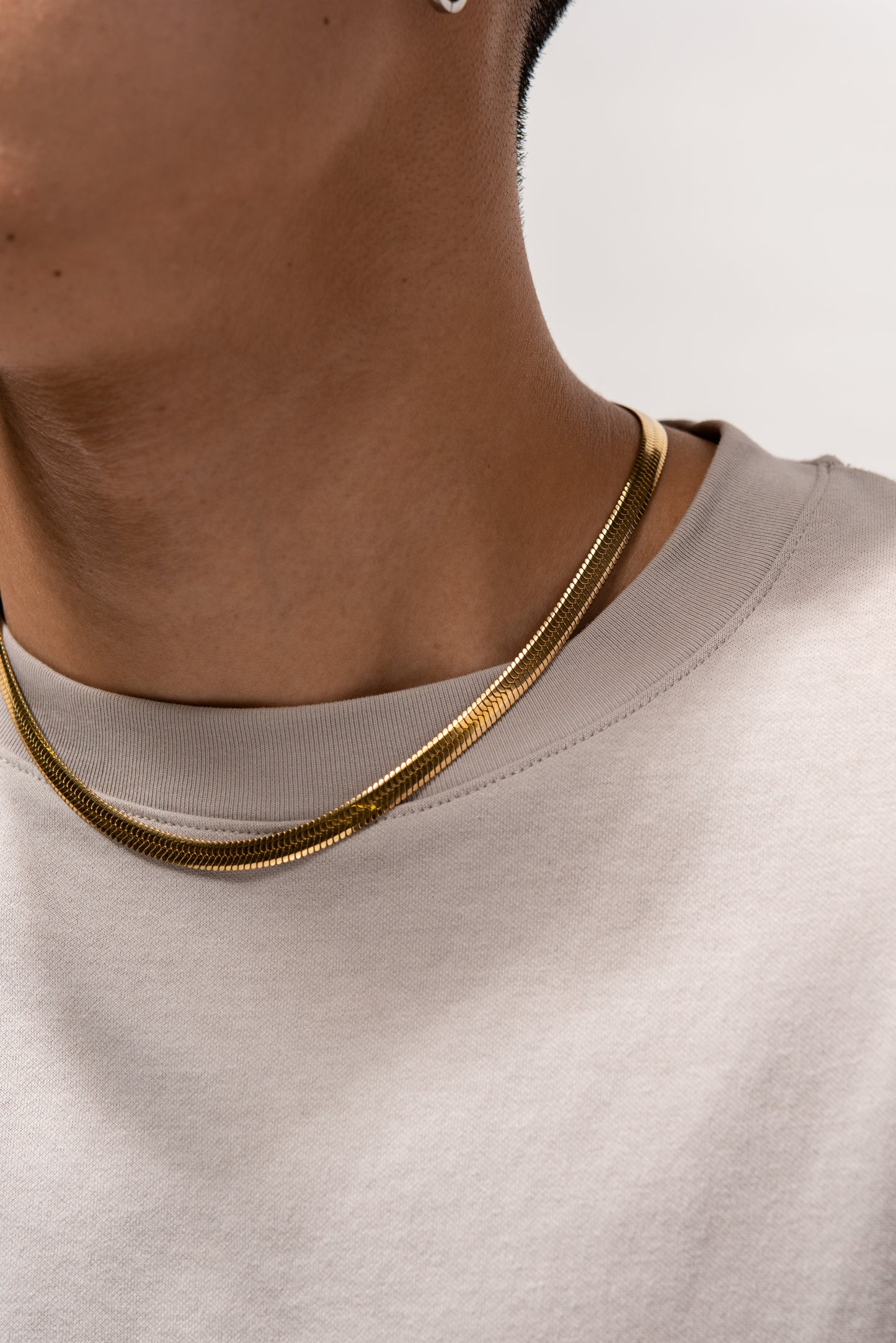 Stainless Steel Herringbone Chain Necklace - Gold