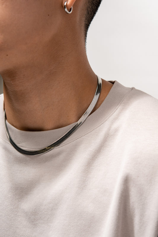 Stainless Steel Herringbone Chain Necklace - Silver