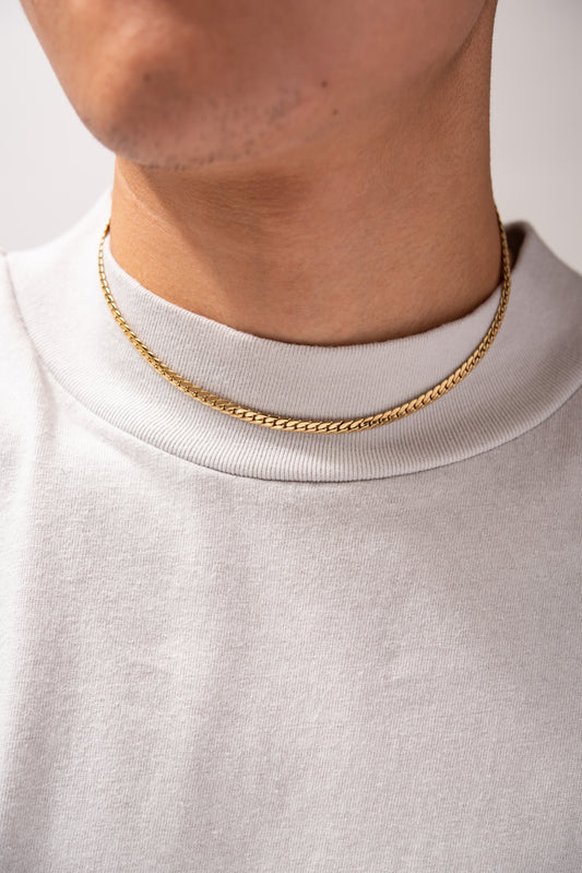 Stainless Steel Dapped Curb Chain Necklace - Gold