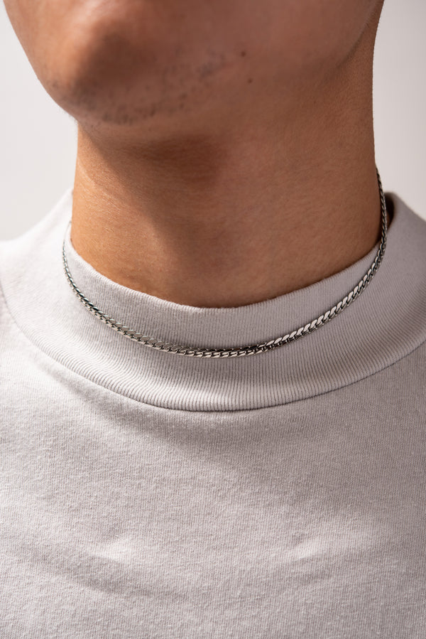 Stainless Steel Dapped Curb Chain Necklace - Silver