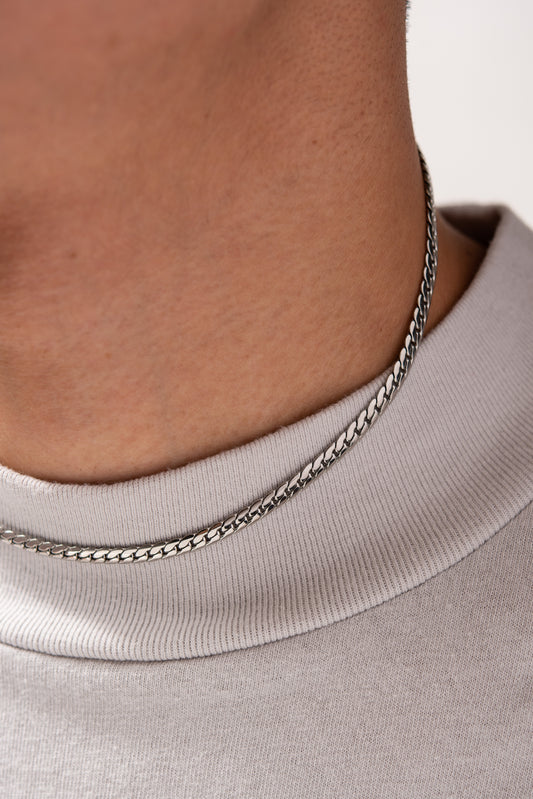 Stainless Steel Dapped Curb Chain Necklace - Silver