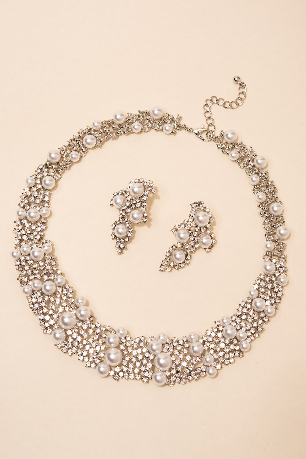 Donna Pearl & Rhinestone Bib Necklace Set