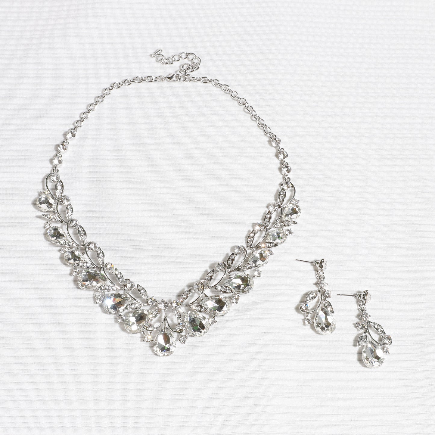 Florence Rhinestone Vine Necklace & Earring Set - Silver
