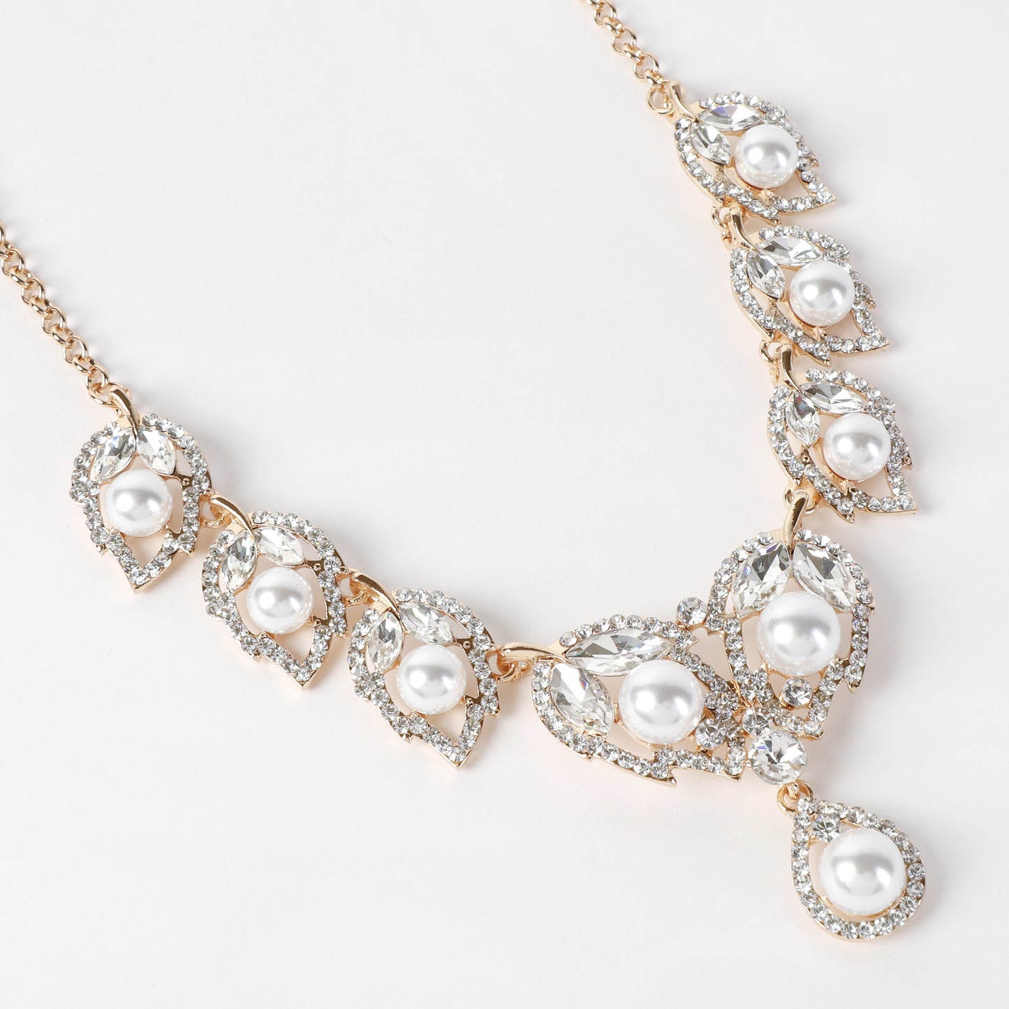 Adelaide Leaf Pearl & Rhinestone Necklace & Earring Set