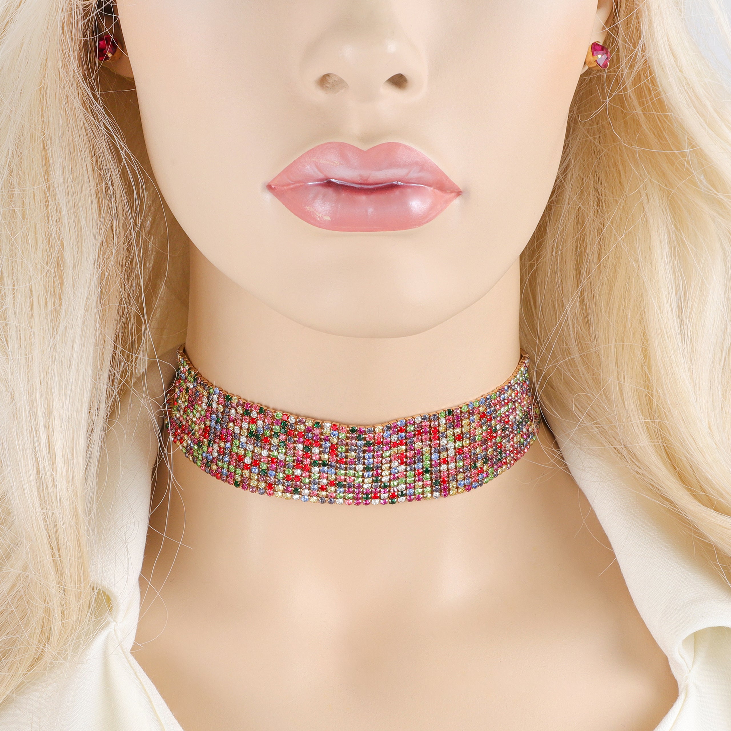 Brooklyn 13-Row Rhinestone Choker & Earring Set | Multicolor