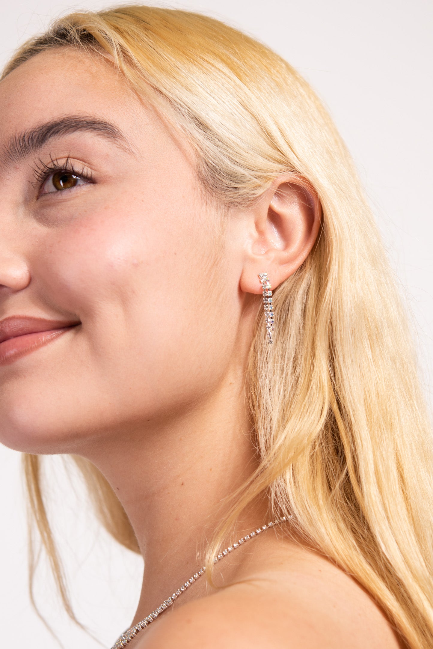 Starburst Rhinestone Fringes Necklace & Earrings Set - Silver