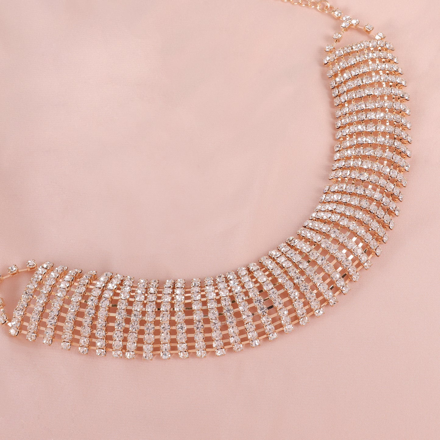 Lucy Curved Rhinestone Choker Necklace & Earring Set
