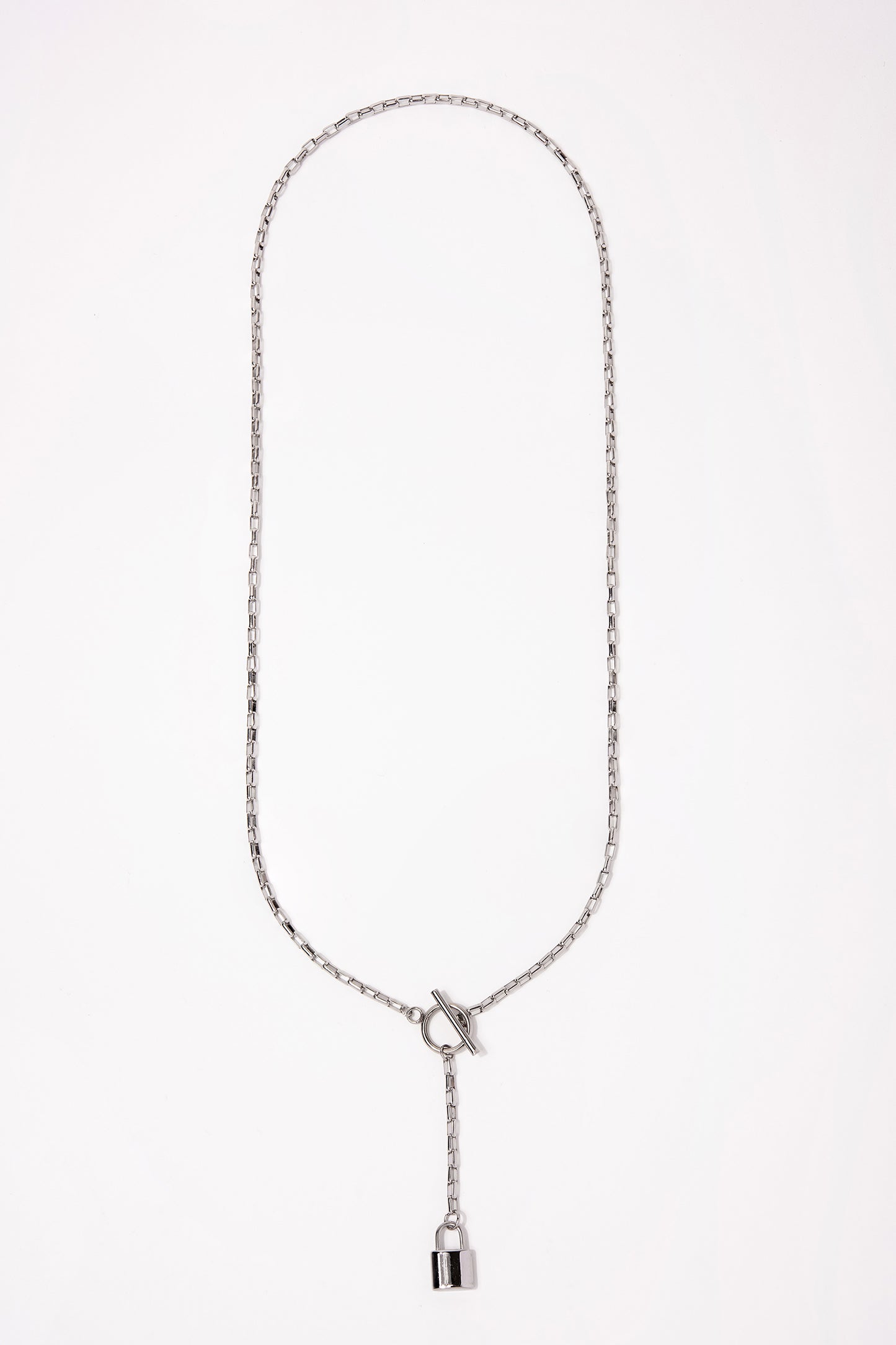 Stainless Steel Paper Clip Chain Necklace with Lock Pendant