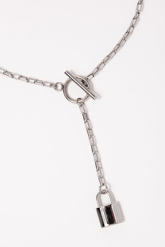 Stainless Steel Paper Clip Chain Necklace with Lock Pendant