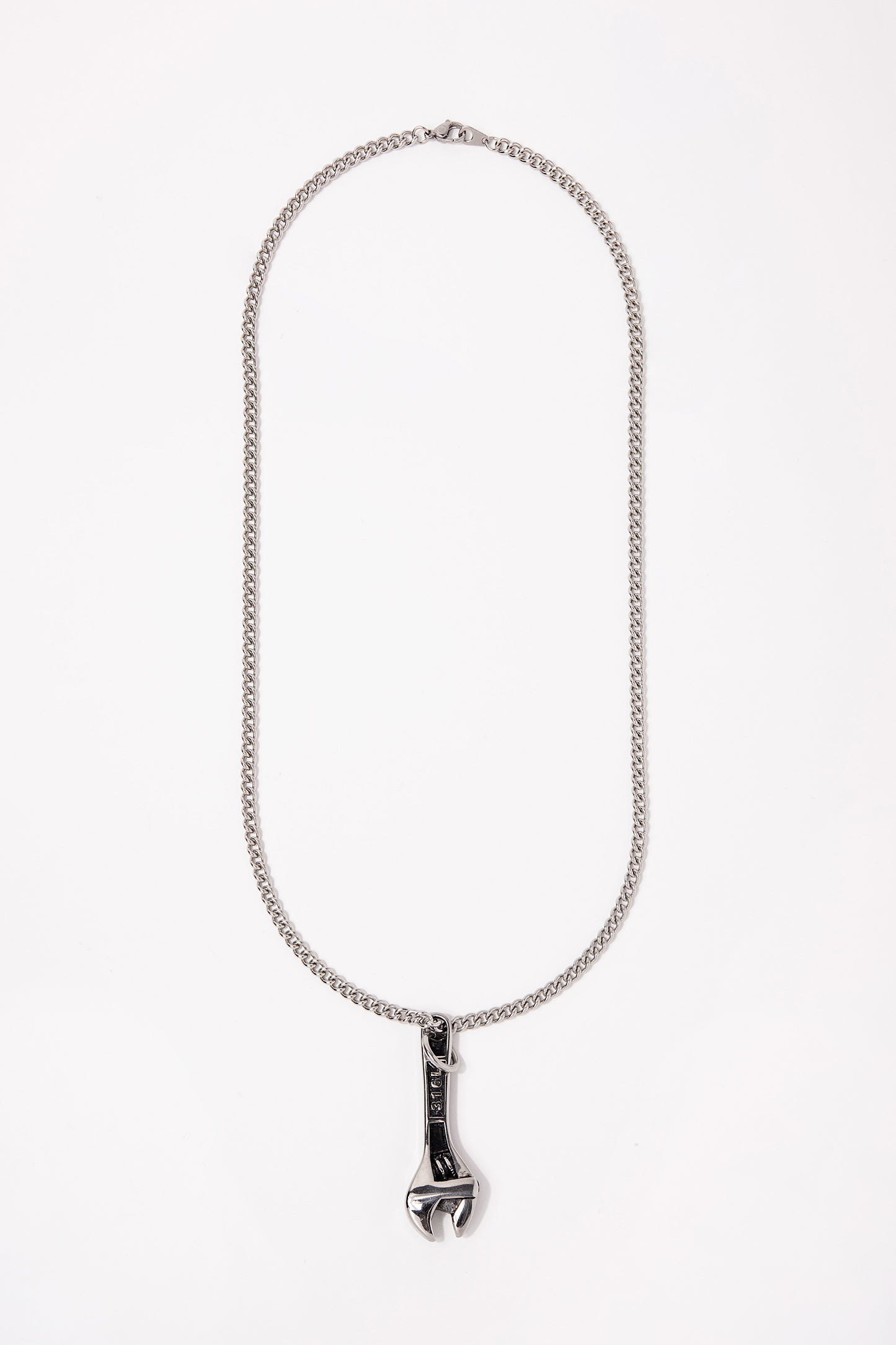 Stainless Steel Curb Chain Necklace with Wrench Pendant