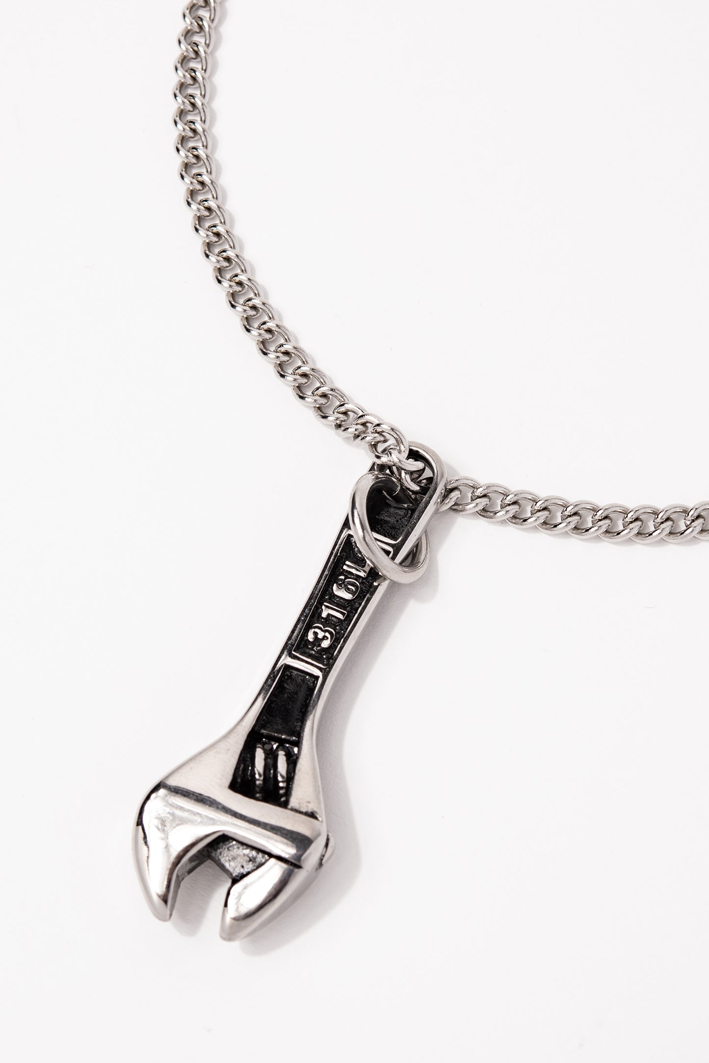 Stainless Steel Curb Chain Necklace with Wrench Pendant