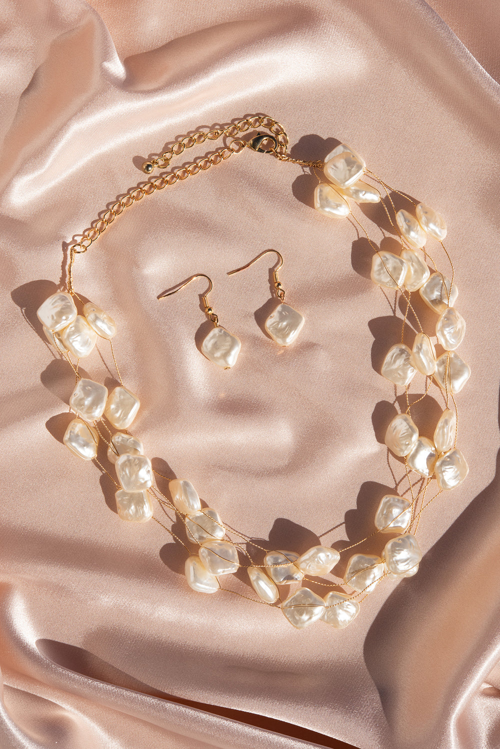 Natalia Layered Rhombus Baroque Pearl Necklace & Earring Set