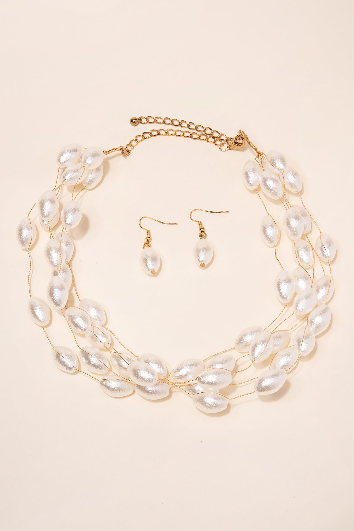 Kylie Layered Oval Baroque Pearl Necklace & Earring Set