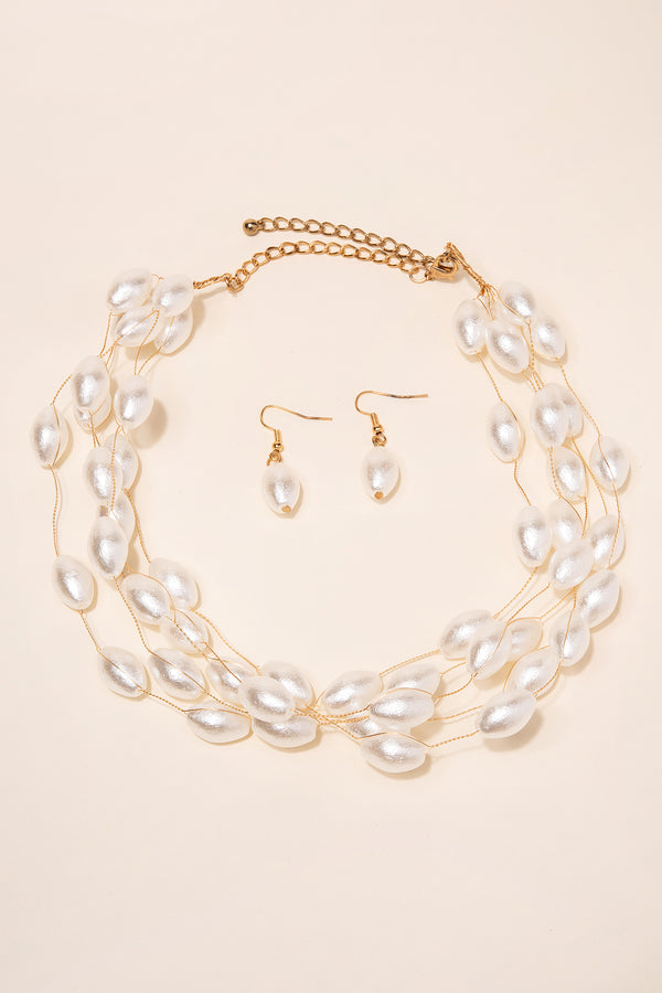 Kylie Layered Oval Baroque Pearl Necklace & Earring Set