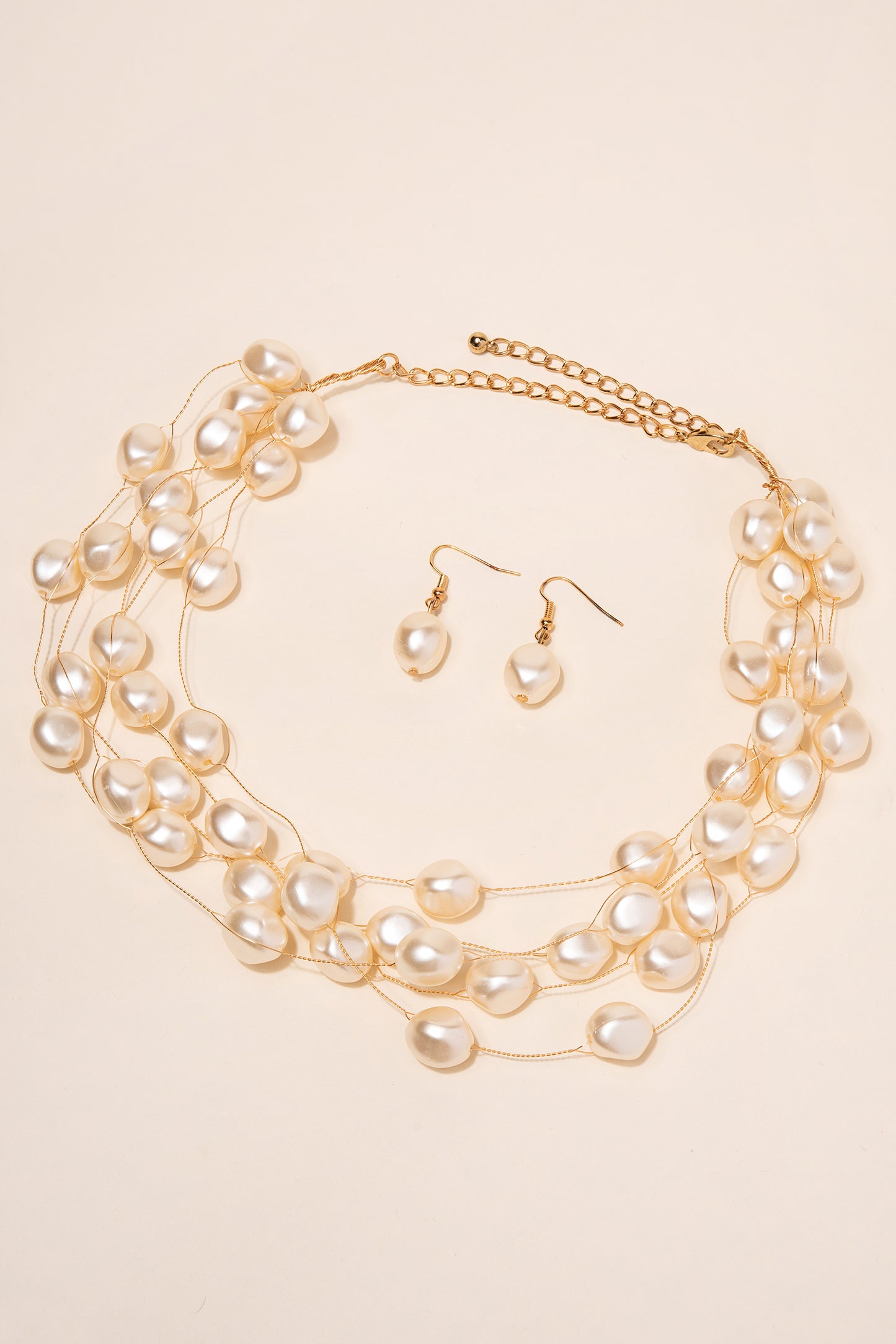 Evelyn Layered Large Pearl Necklace & Earring Set