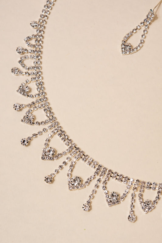 Mabeline Rhinestone Pointed Fringe Necklace Set