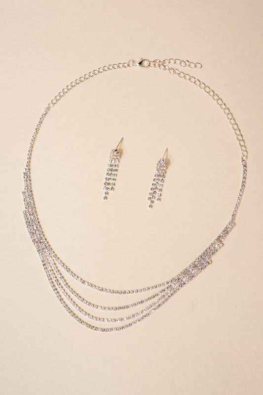 Quinn Multi Strand Rhinestone Necklace & Earrings Set