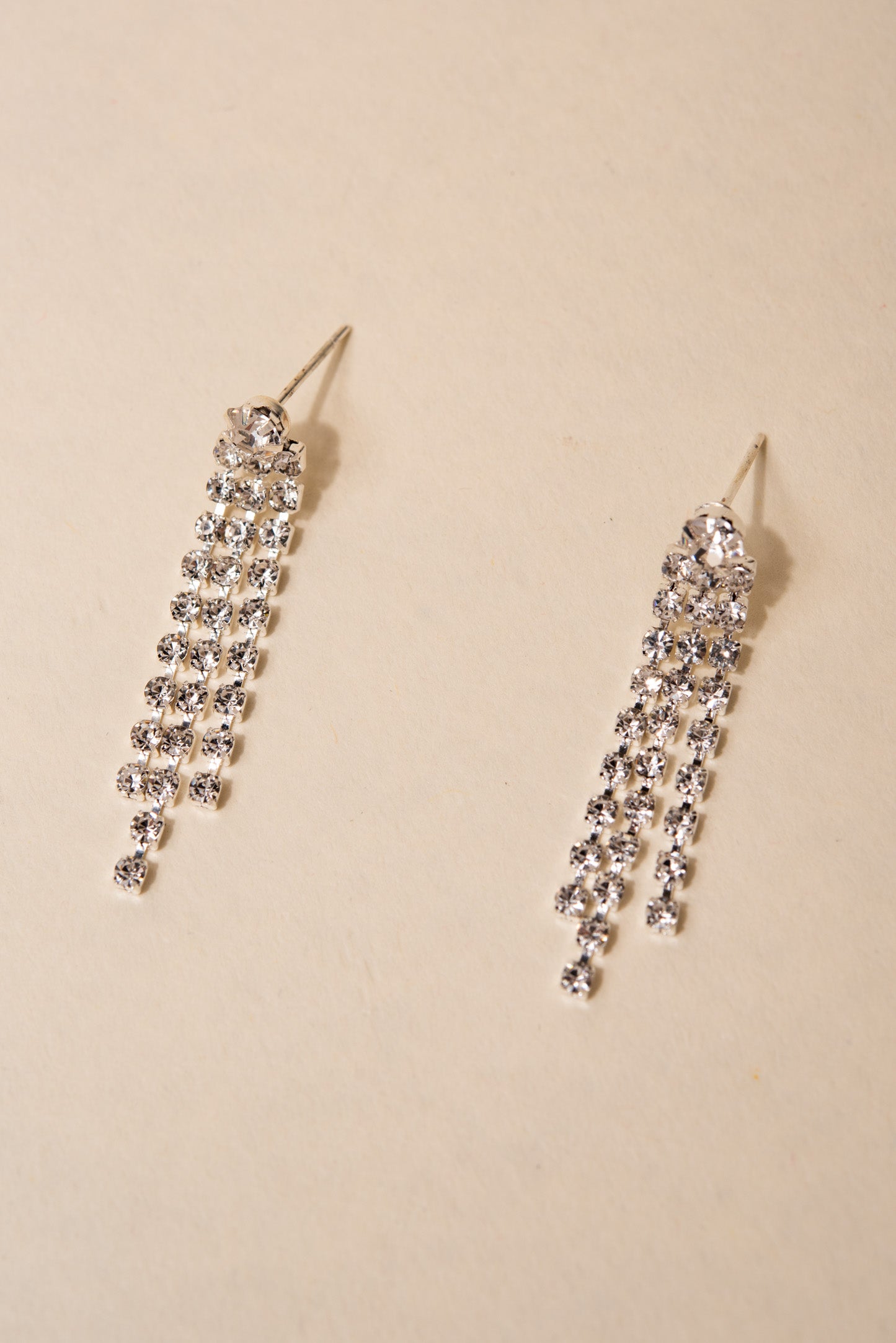 Quinn Multi Strand Rhinestone Encrusted Necklace & Earrings Set - Silver