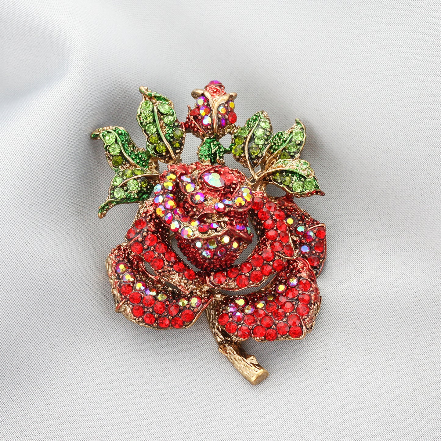 Nevaeh Rose Rhinestone Brooch - Red