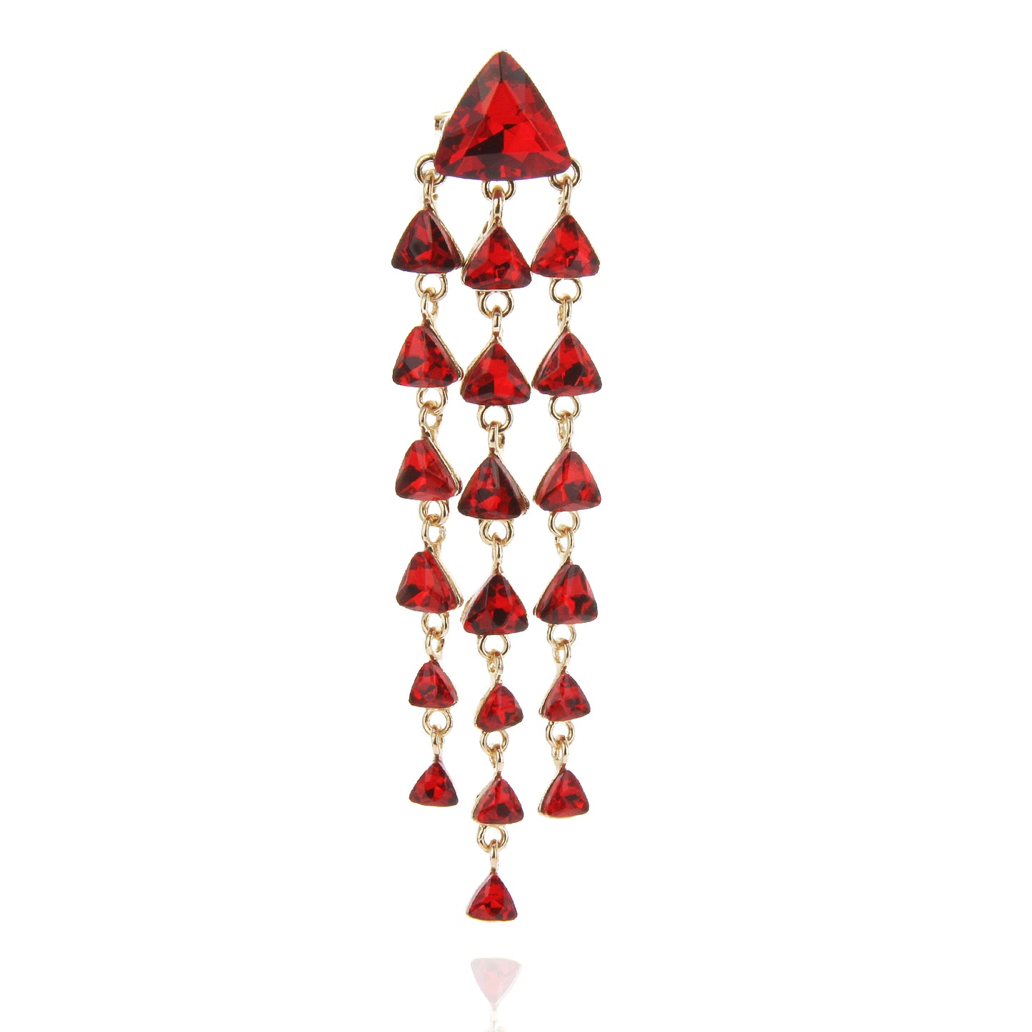 Everly Triangle 3-Tier Rhinestone Brooch - Red