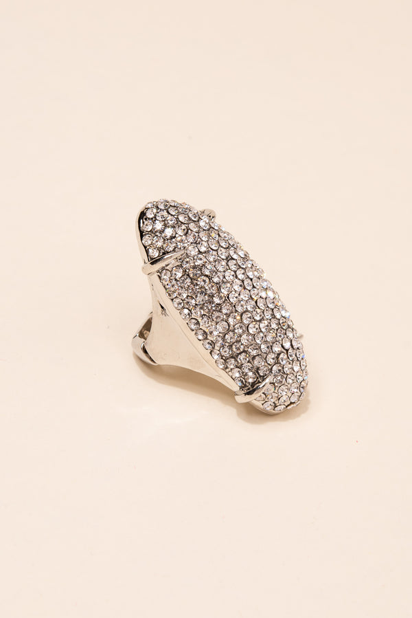 Elongated Paved Rhinestone Bead Ring