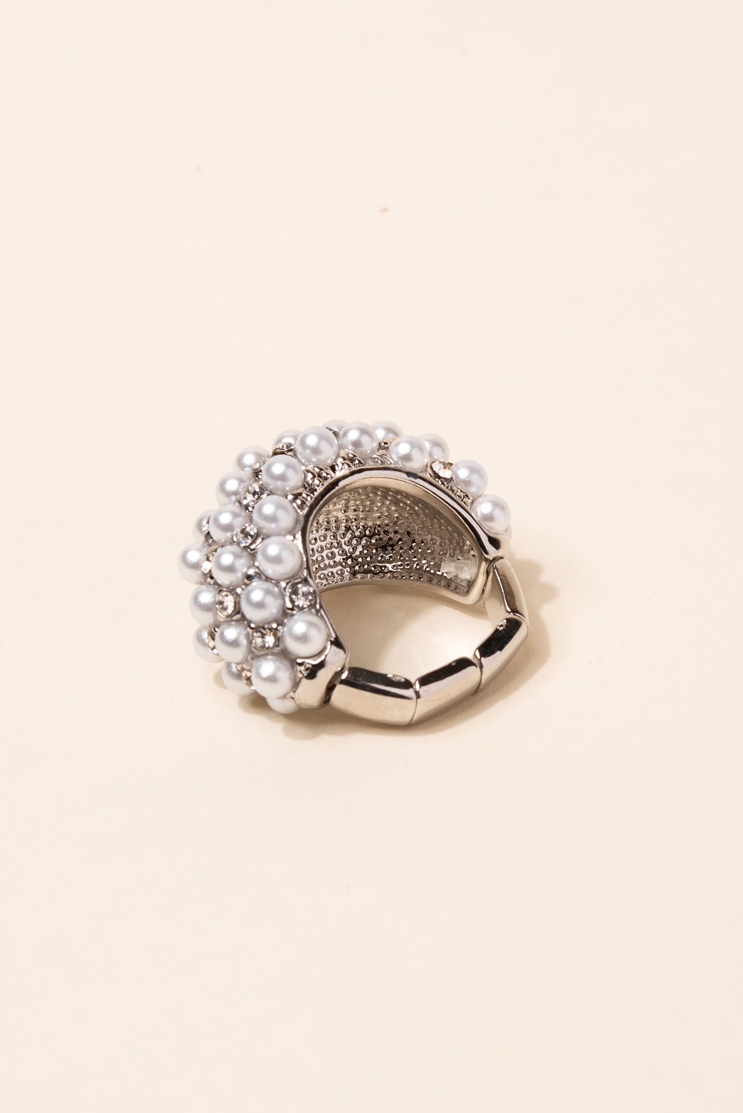 Paved Rhinestone and Pearl Bead Ring