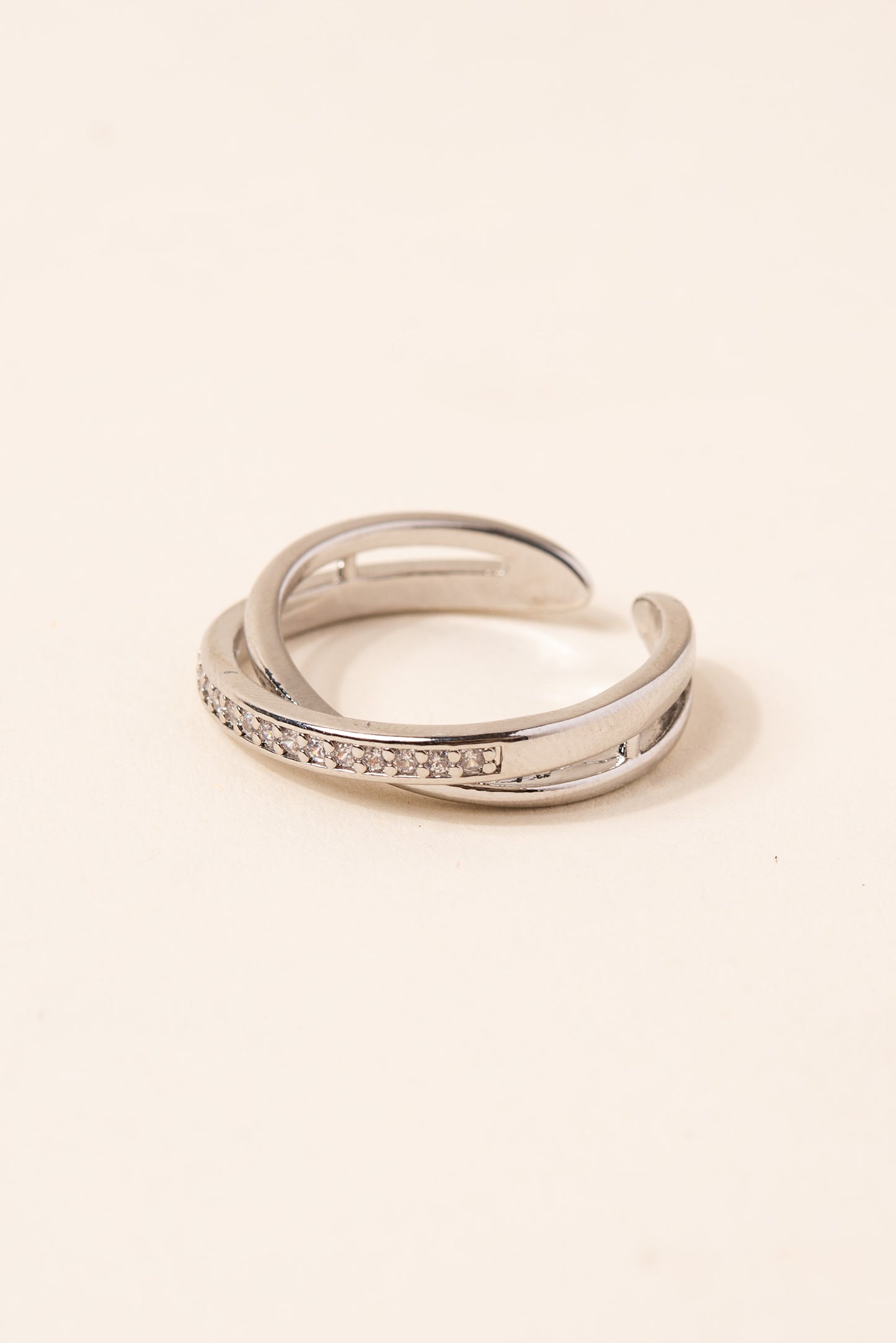 Gold Dipped Paved X-Shaped Cuff Ring - Silver