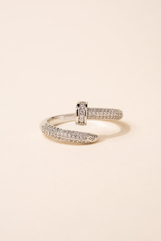 Gold Dipped CZ Pave Encrusted Nail Ring - Silver