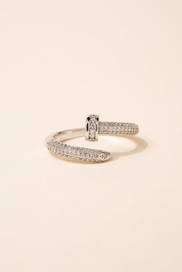 Gold Dipped CZ Pave Encrusted Nail Ring - Silver