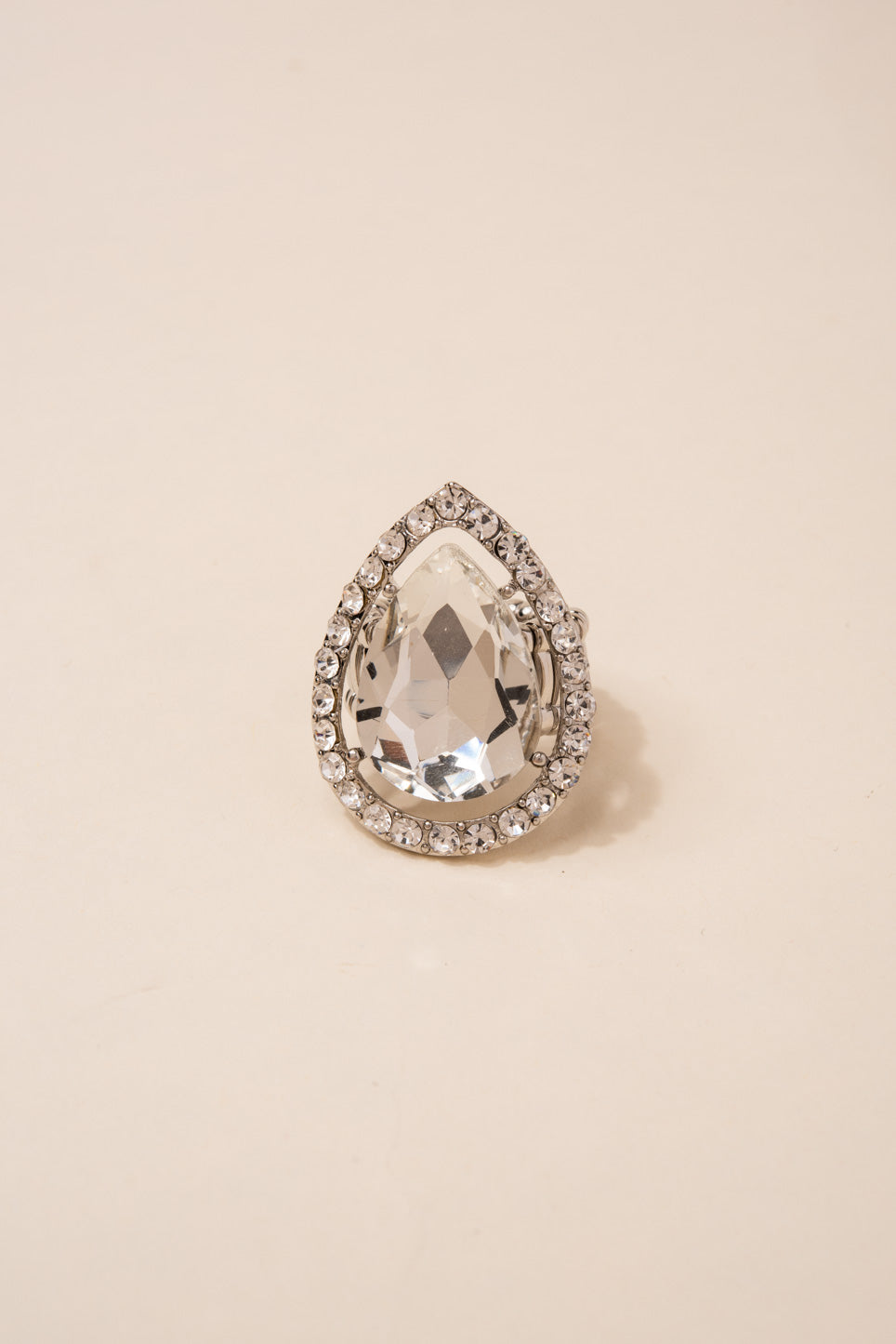 Aliana Teardrop Rhinestone Stretch Ring | Silver
