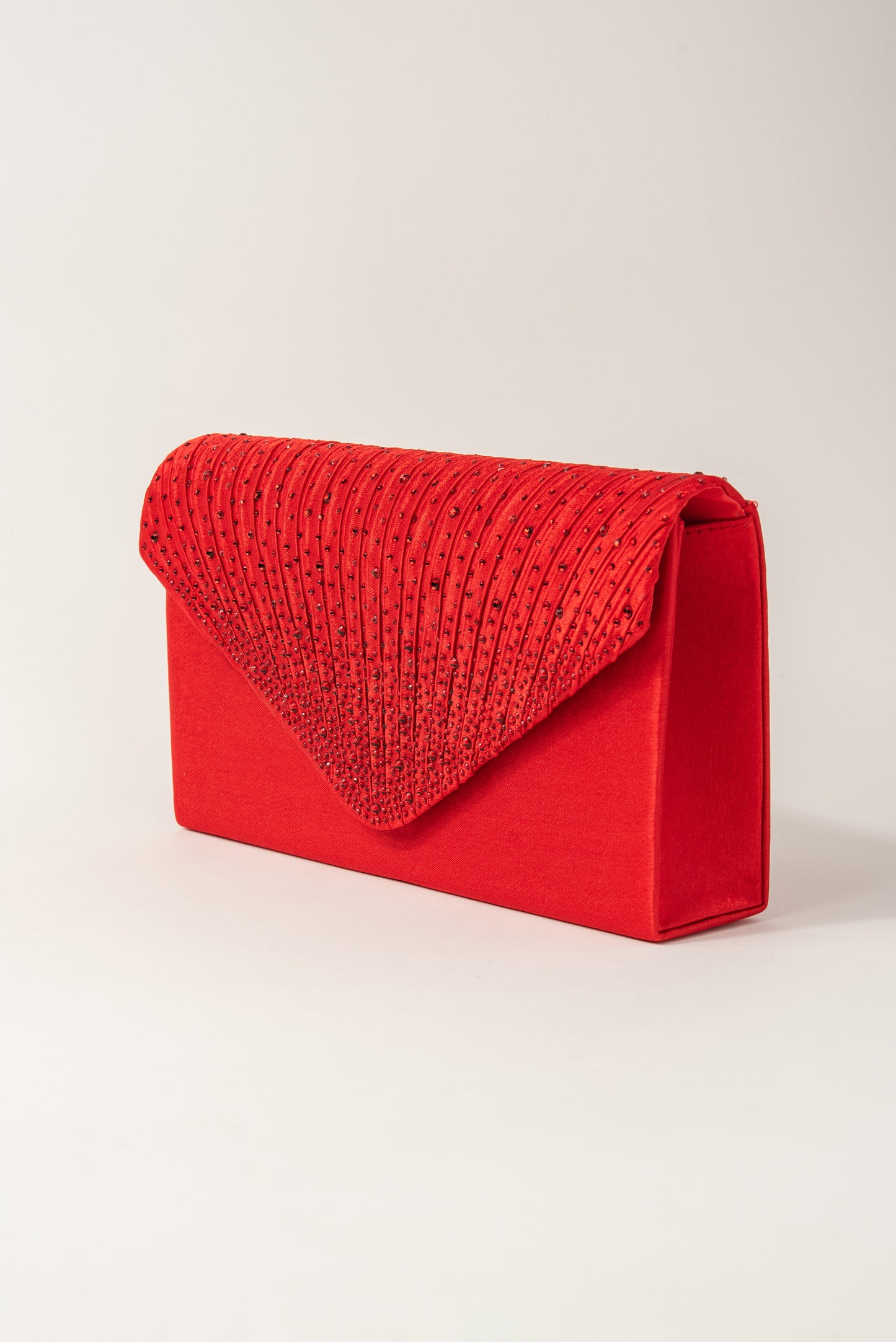 Rhinestone Envelope Clutch Purse Crossbody Evening Bag - Red